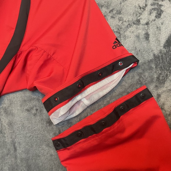 Adidas Windbreaker Jacket Mens Large Red Black Striped Wind Resistant Outdoor - Picture 7 of 12